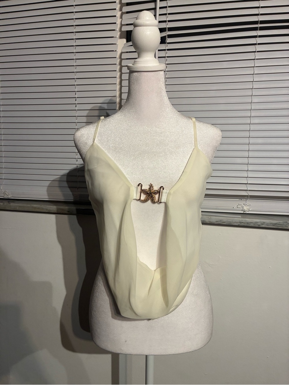 Fashion Nova Ivory Drape Cami with Gold Buckle